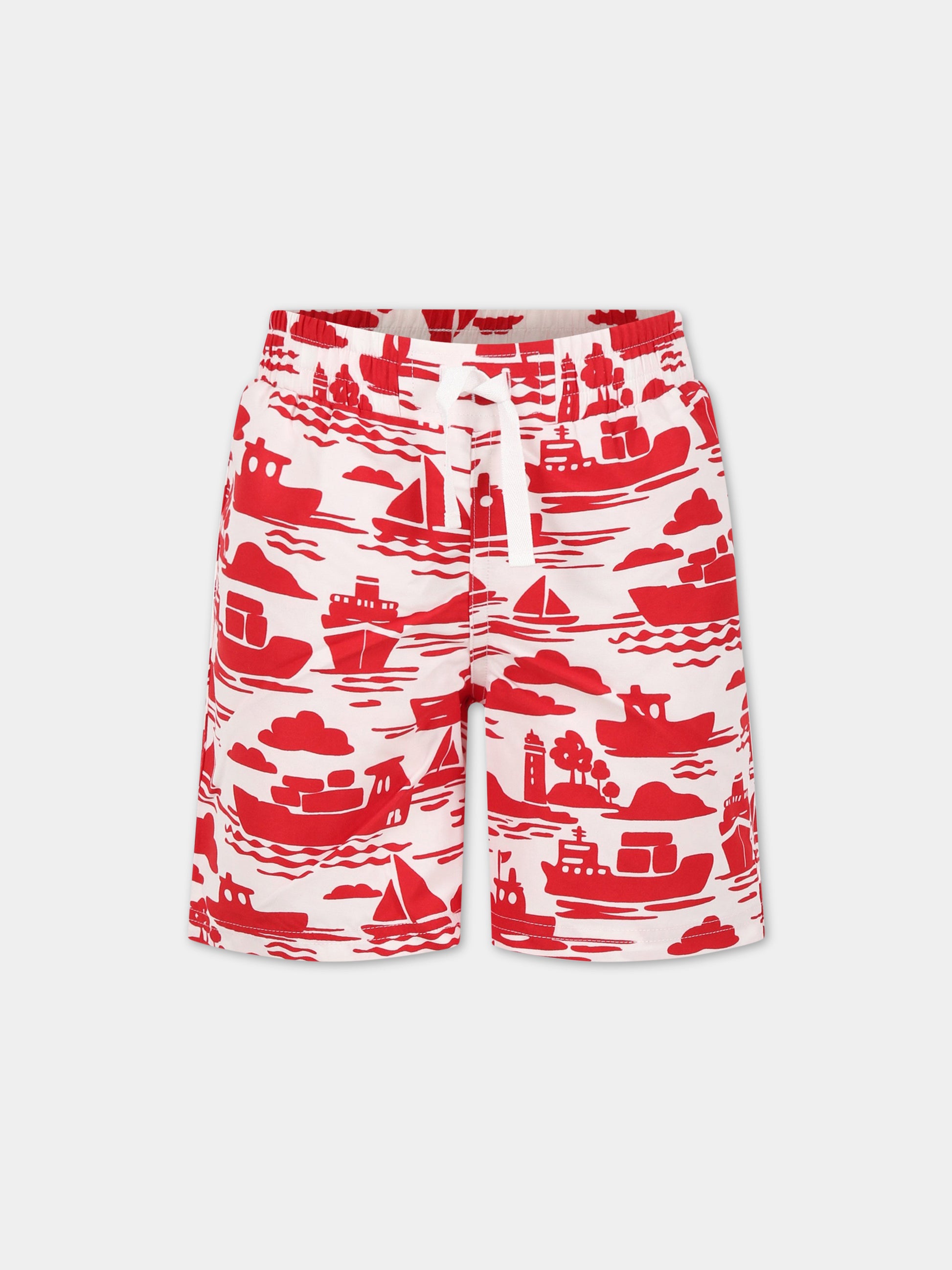 Boxer-mare multicolor per bambino con stampa  Boat ,Petit Bateau,A06JU AVALANCHE/ROUGE