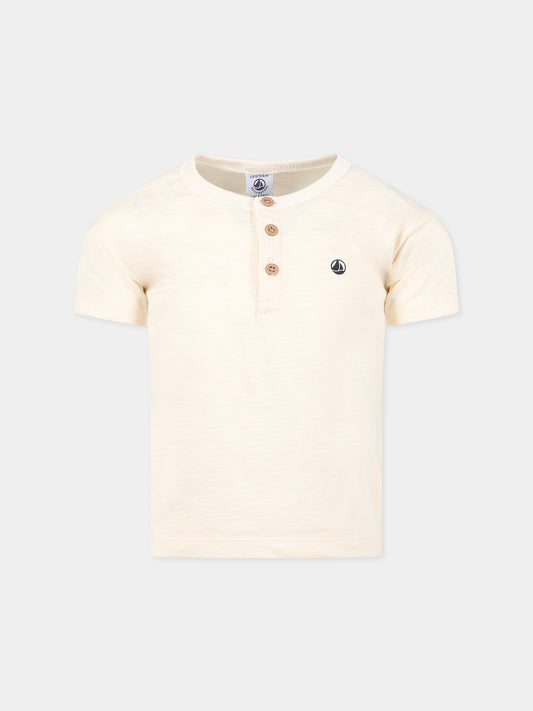 T-shirt avorio per bambino con logo,Petit Bateau,A07CD AVALANCHE