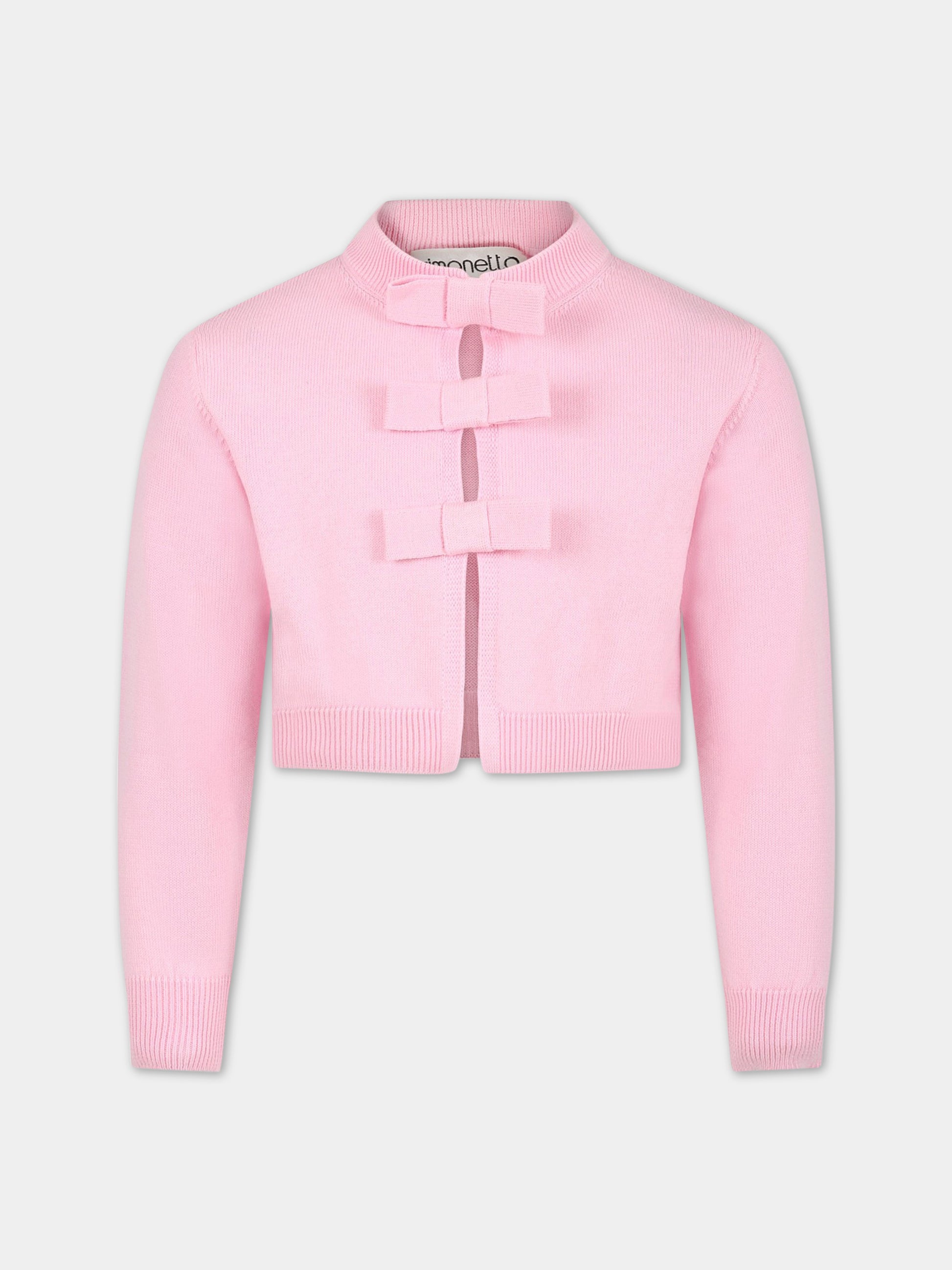 Cardigan rosa per bambina con fiocchi,Simonetta,SS9A80 X0003 501