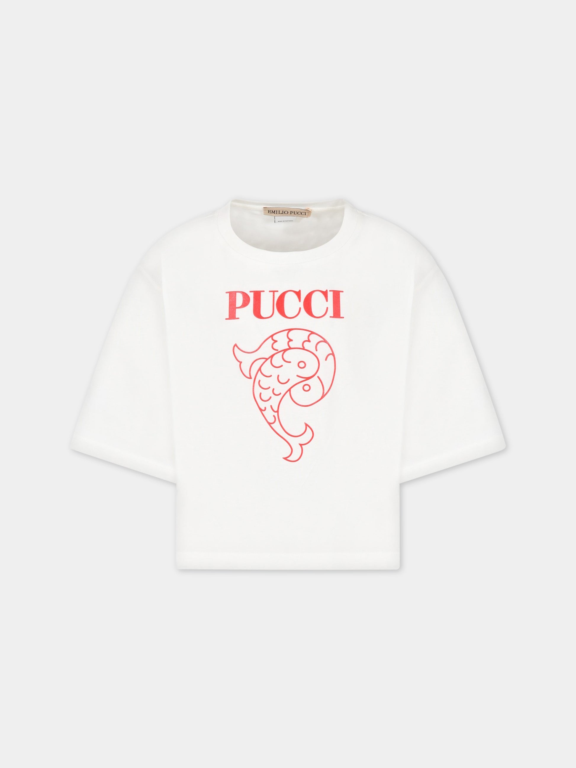 T-shirt bianca per bambina con logo,Emilio Pucci Junior,PS8B41 J0177 101RO