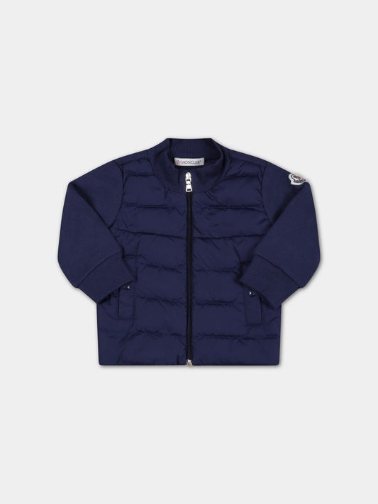 Felpa blu per neonato con patch logato,Moncler Kids,951 8G00002 809DK 741