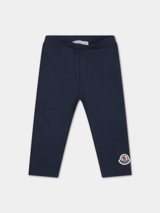 Leggings blu per neonato con patch logato,Moncler Kids,951 8H00004 8790N 744
