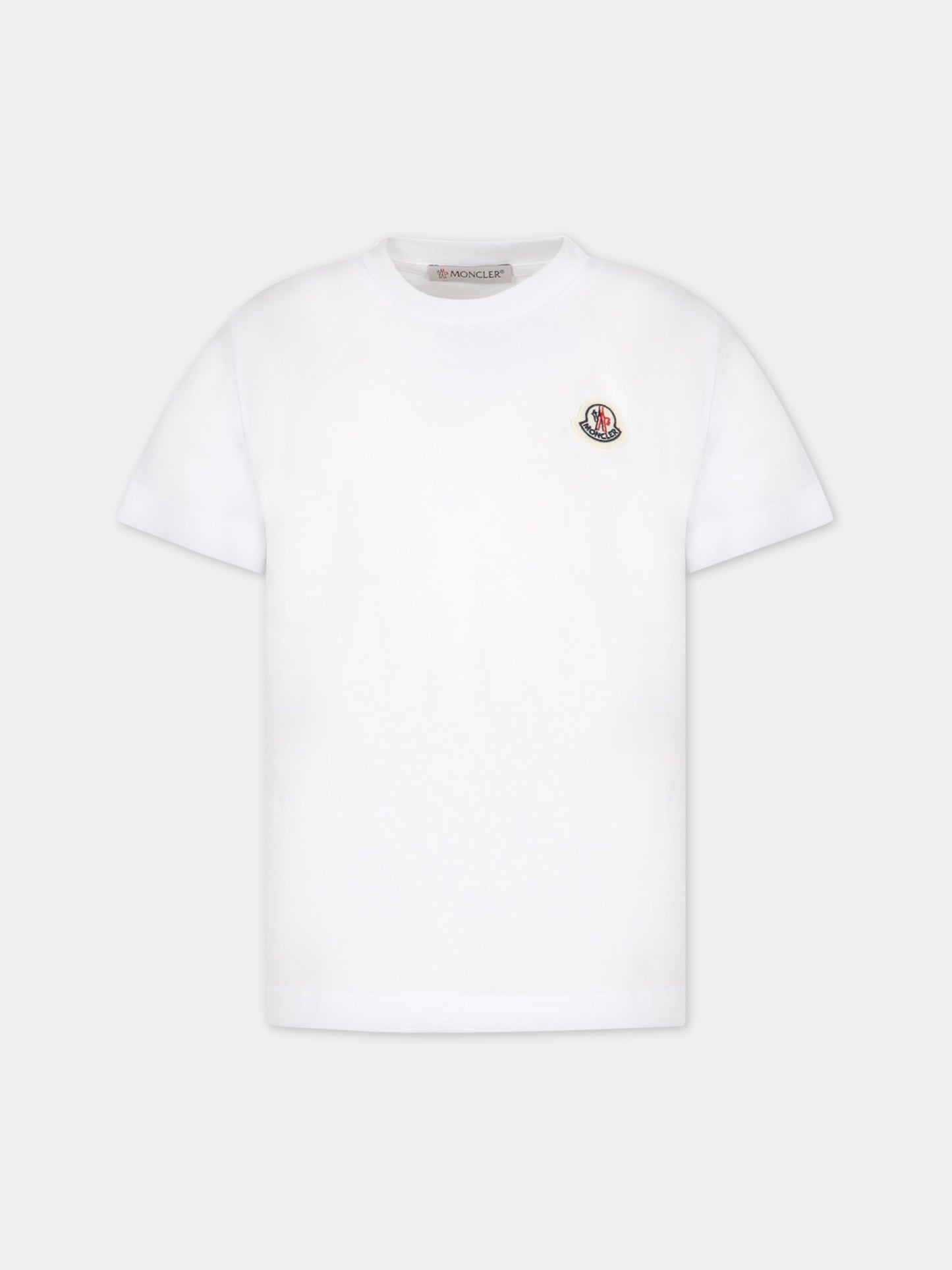 T-shirt bianca per bambino con patch logato,Moncler Kids,954 8C00033 83907 001