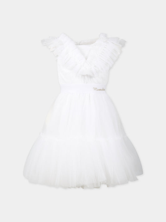 Vestito bianco per bambina con logo,Monnalisa,17A904 T9945 0099