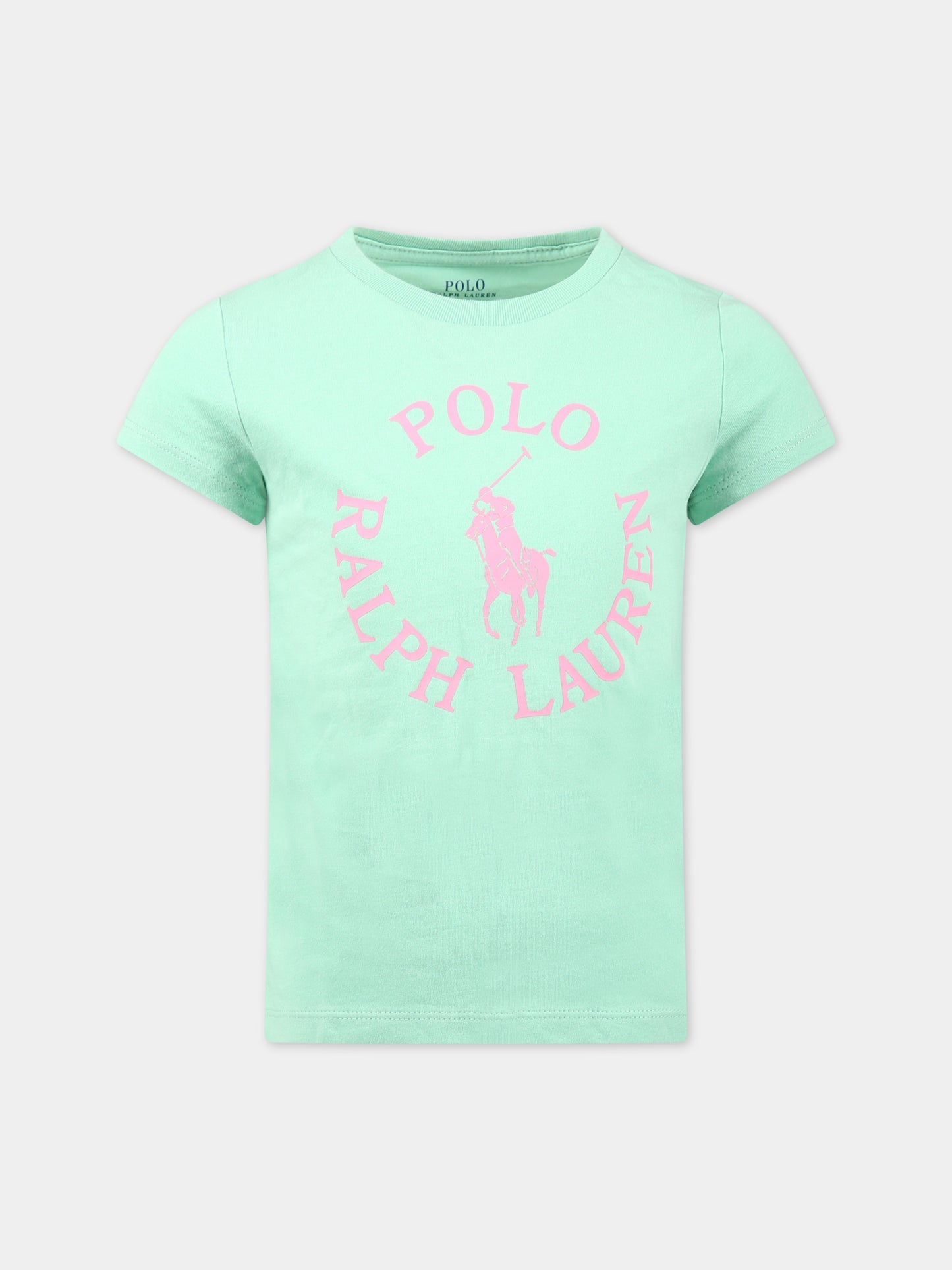 T-shirt verde per bambina con logo e iconico cavallino,Ralph Lauren Kids,903863004