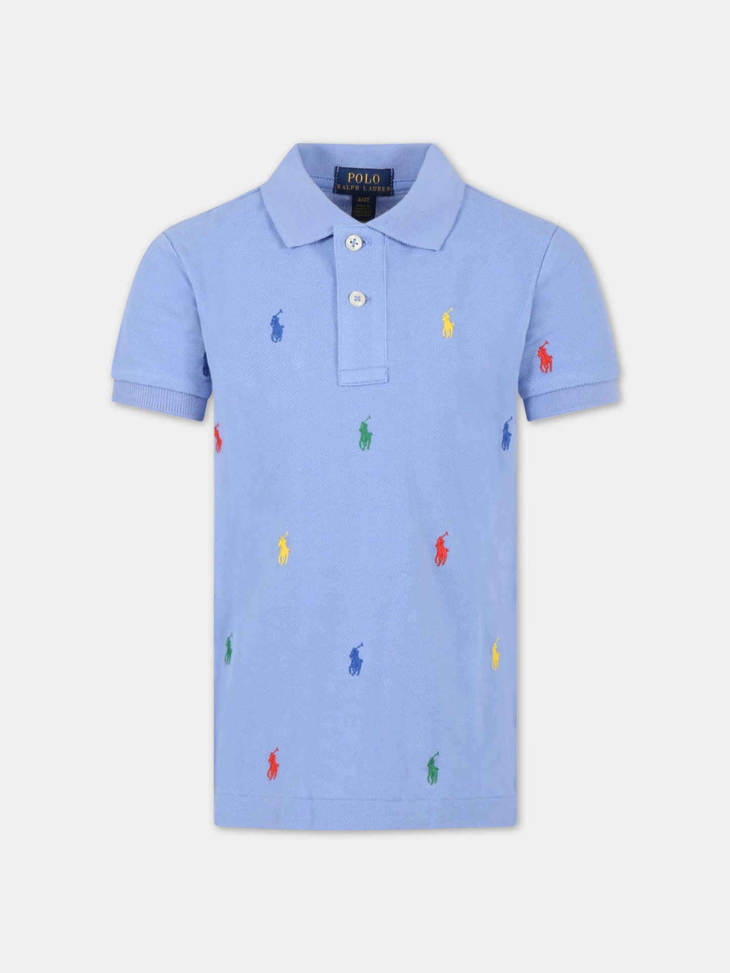Polo celeste per bambino con cavallino all-over,Ralph Lauren Kids,882605003