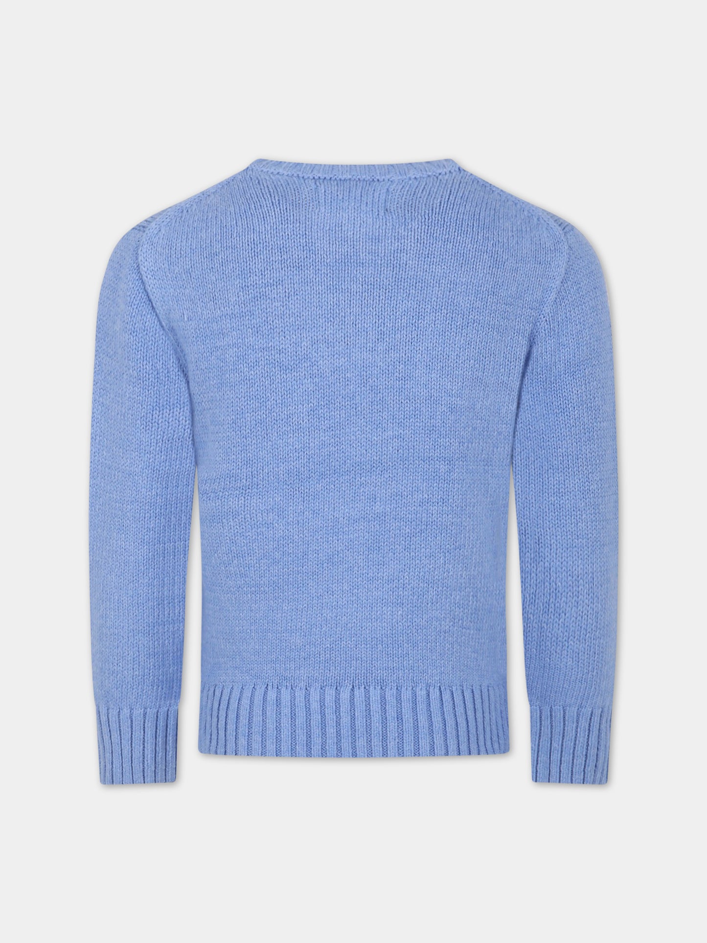 Maglione celeste per bambino con orso e logo,Ralph Lauren Kids,900999001