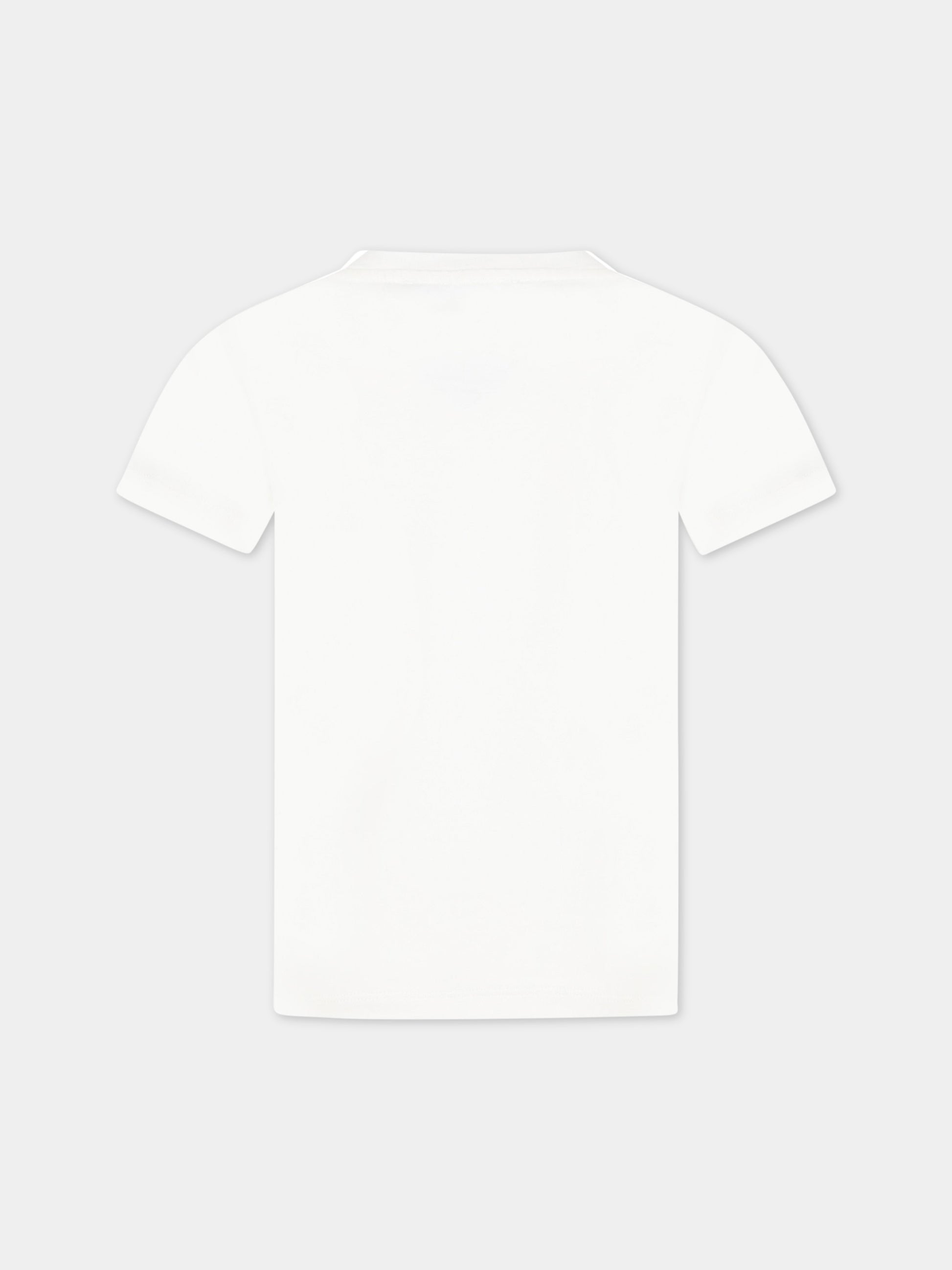 T-shirt bianca per bambina con logo giallo in strass,Versace,1000052 1A06484 2WE60