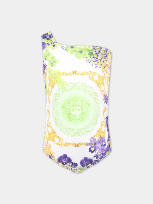 Costume bianco da bagno per bambina con Medusa,Versace,1009630 1A06957 5W270