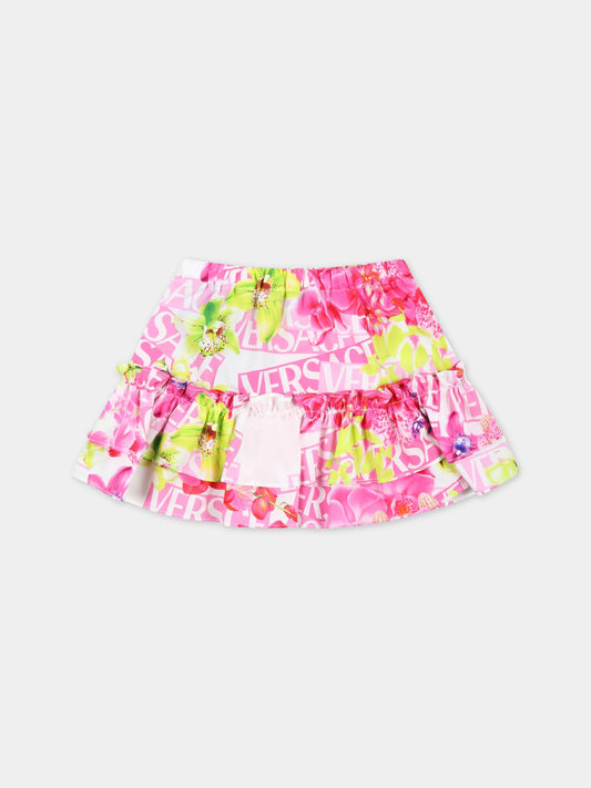 Gonna multicolor per neonata con stampa floreale e logo,Versace,1000360 1A06561 5W020