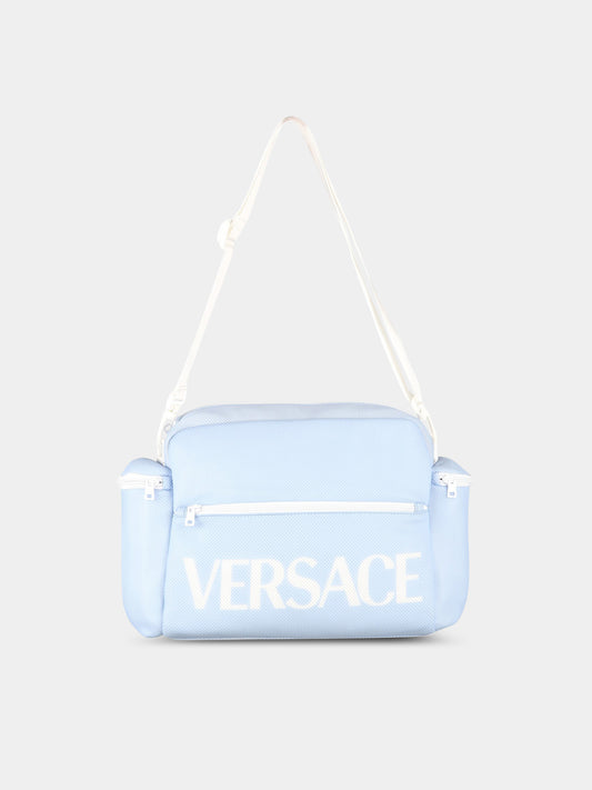 Borsa-mamma celeste per neonato con logo,Versace,1007127 1A06133 2V320