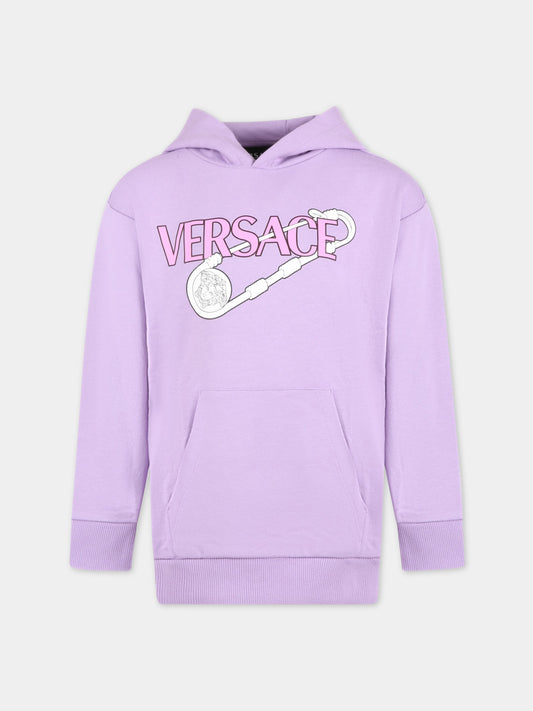 Felpa viola per bambina con logo e Spilla Safety,Versace,1007359 1A04697 2L690