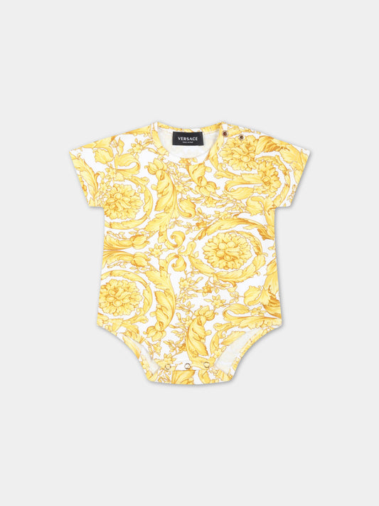 Body bianco per neonati con stampa Barocco,Versace,1001606 1A02420 5W050