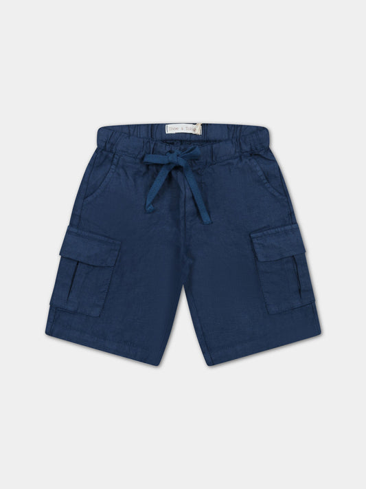 Bermuda blu per neonato in lino,Zhoe & Tobiah,LIN4 11