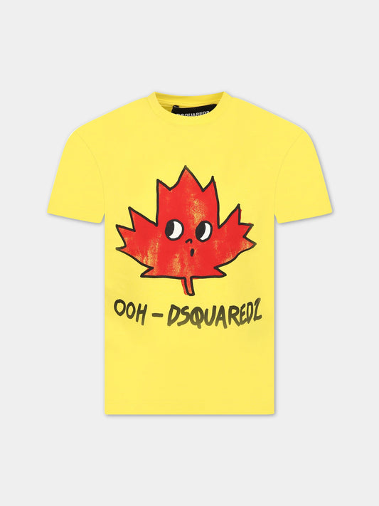 T-shirt gialla per bambino con logo e stampa,Dsquared2,DQ1625 D004G DQ205