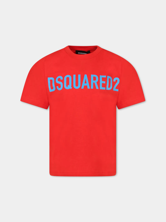 T-shirt rossa per bambino con logo,Dsquared2,DQ1770 D0A4C DQ413