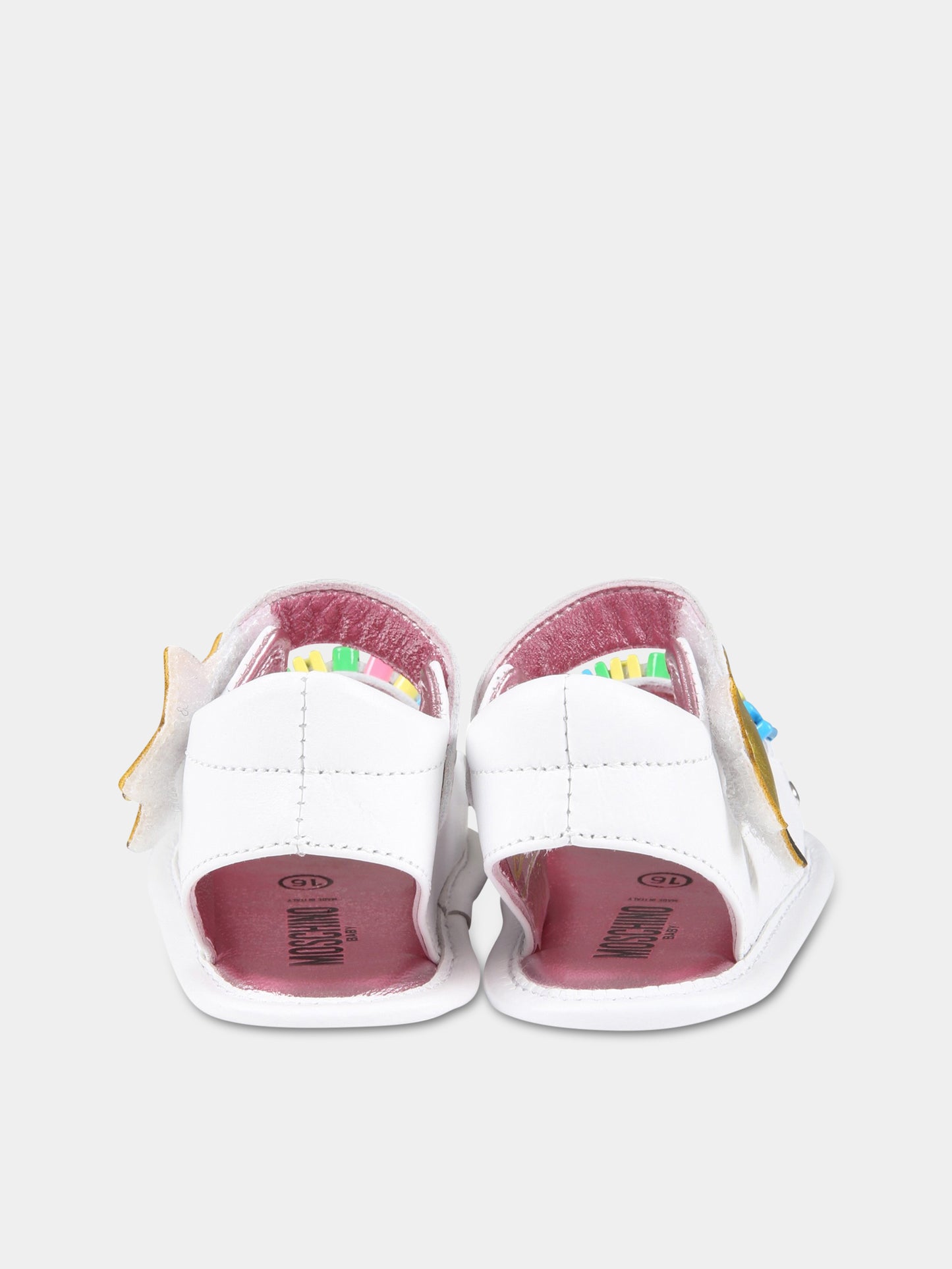 Sandali bianchi per neonata con logo multicolor e stella,Moschino Kids,74259 1
