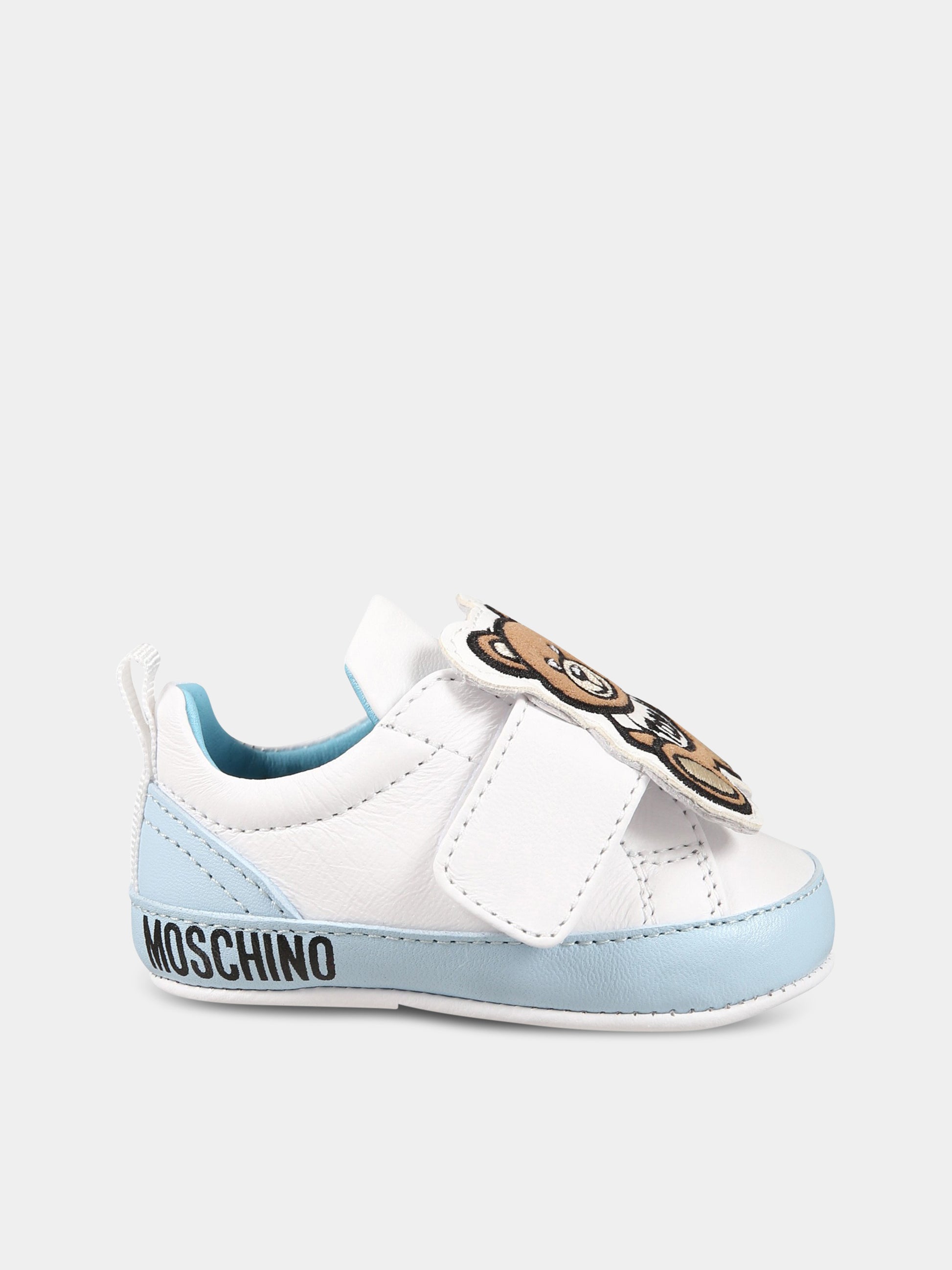 Sneakers bianche per neonato con logo e Teddy Bear,Moschino Kids,74270 2