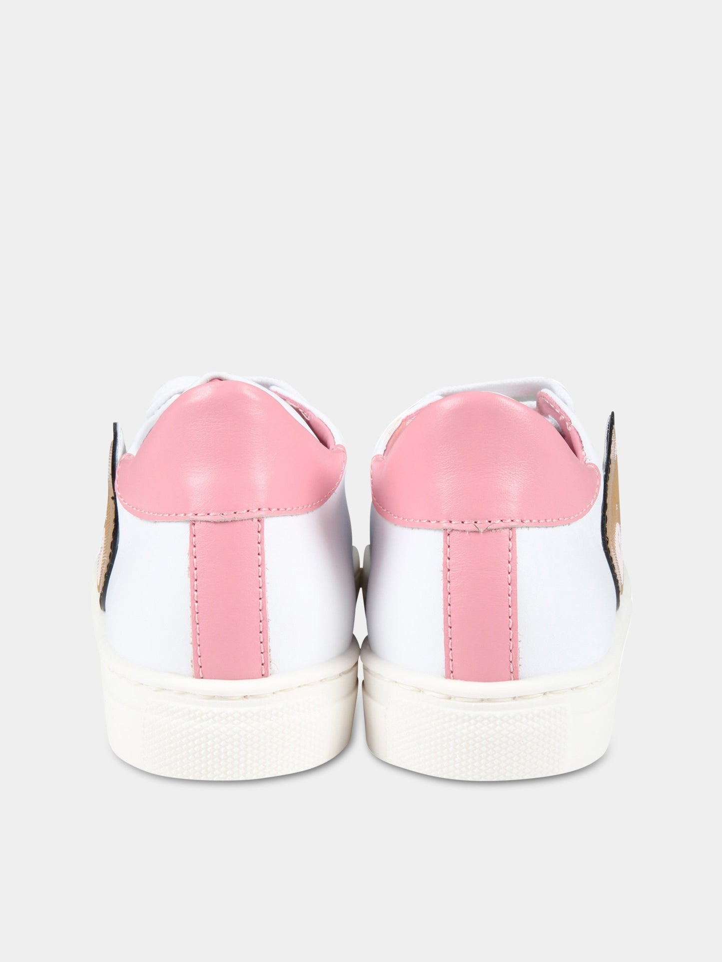 Sneakers bianche per bambina con Teddy Bear e logo,Moschino Kids,74350 1