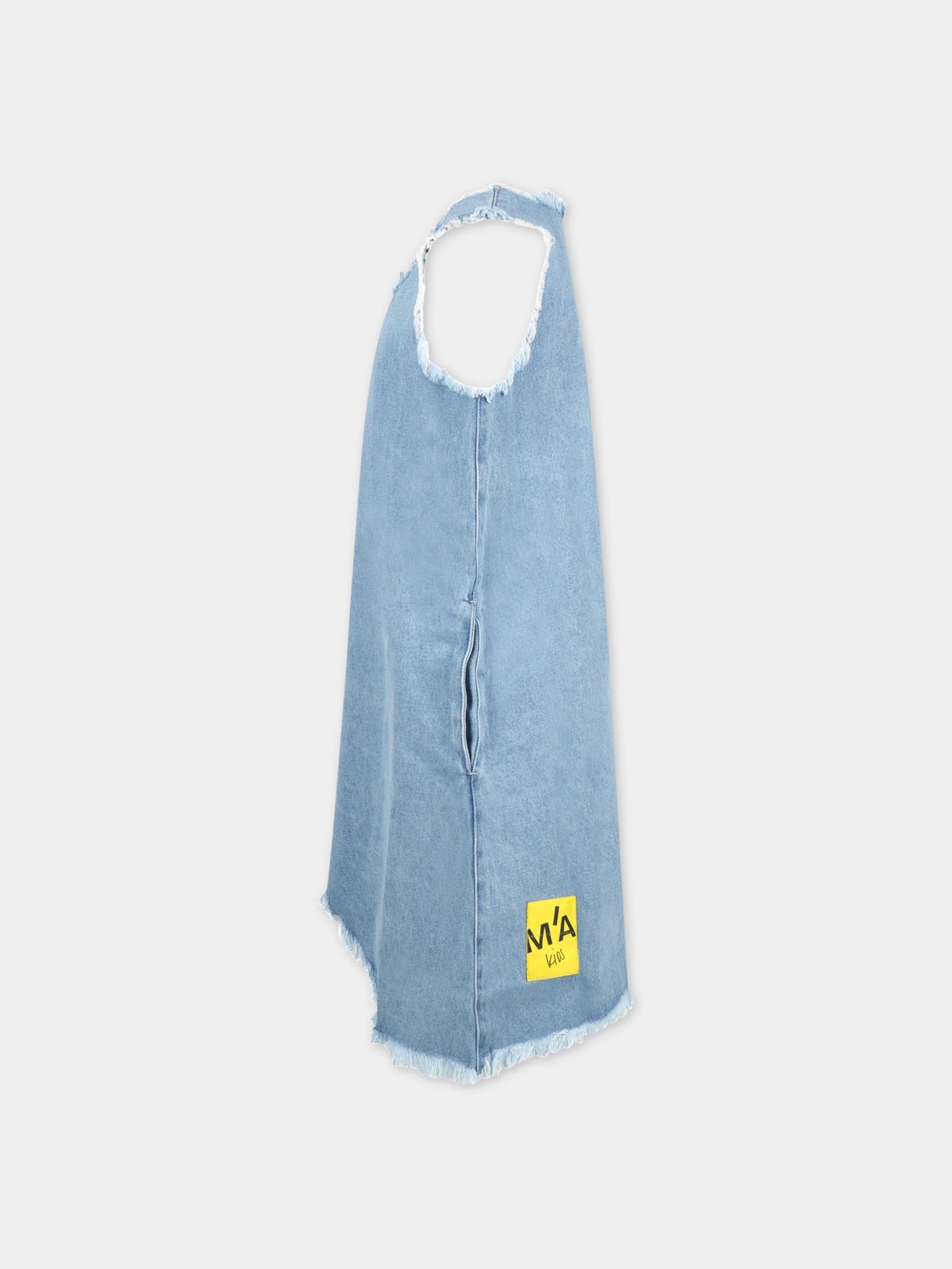 Vestito celeste per bambina con patch logato,Marques Almeida,SS23COREDR0219DNM BABY BLUE