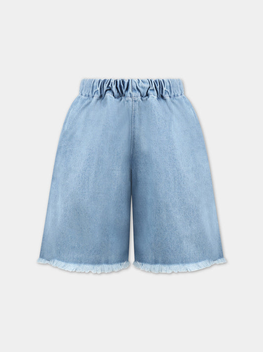 Shorts celesti per bambina con patch logato,Marques Almeida,SS23CORETR0171DNM BABY BLUE