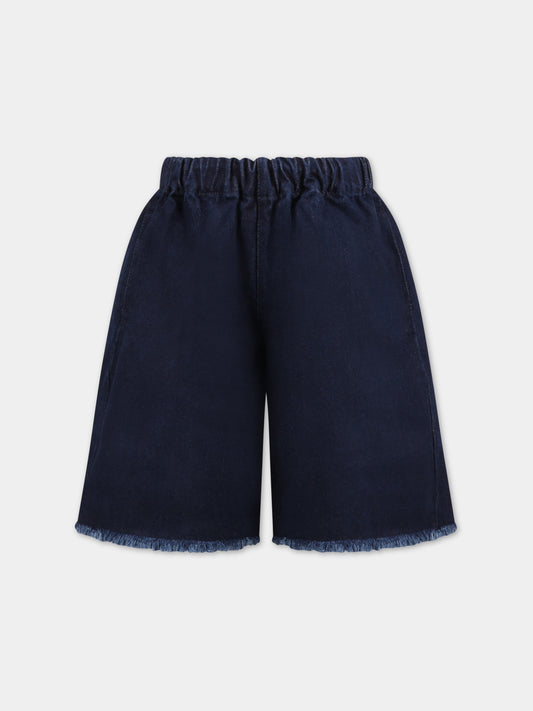 Shorts blu per bambina con patch logato,Marques Almeida,SS23CORETR0171DNM NAVY