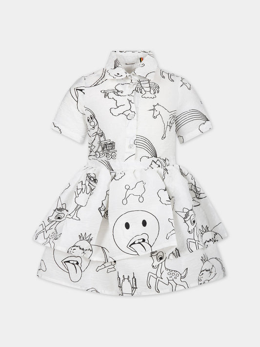 Vestito bianco per bambina con stampe,Caroline Bosmans,SS23 4000 36A 0009B
