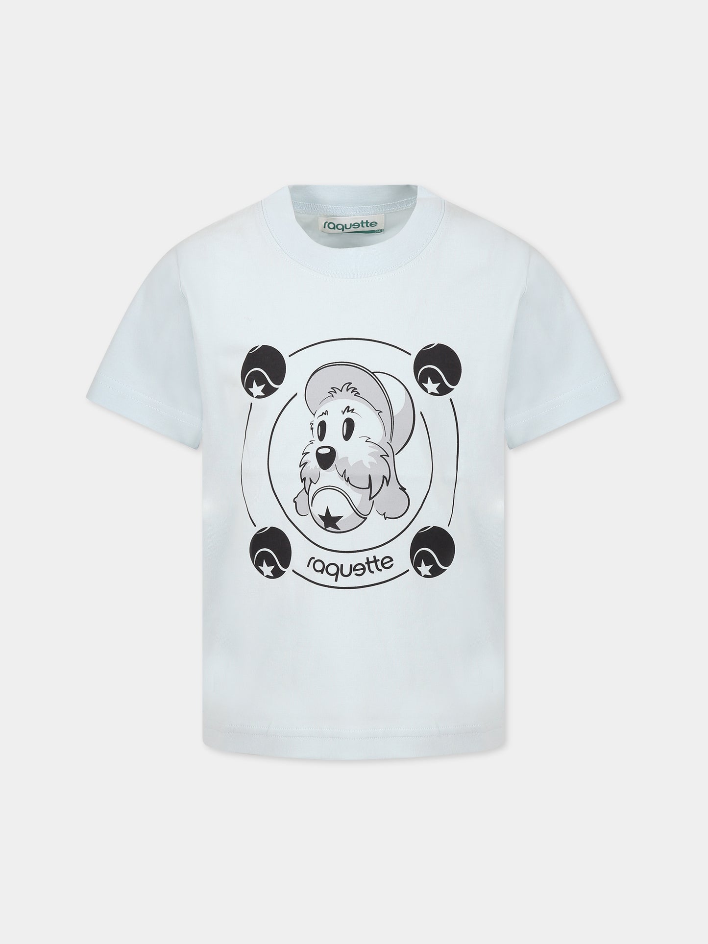 T-shirt celeste per bambini con stampa e logo,Raquette,BAT 001C 78