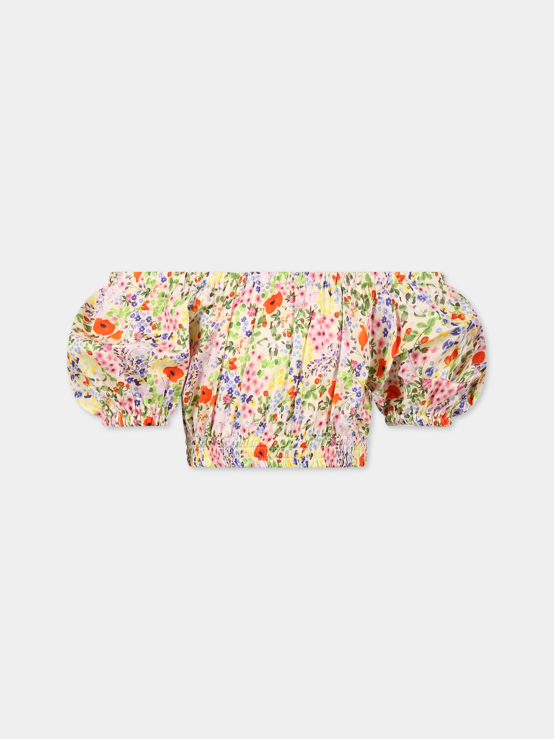 T-shirt multicolor per bambina con stampa floreale e logo,Paade Mode,232111429