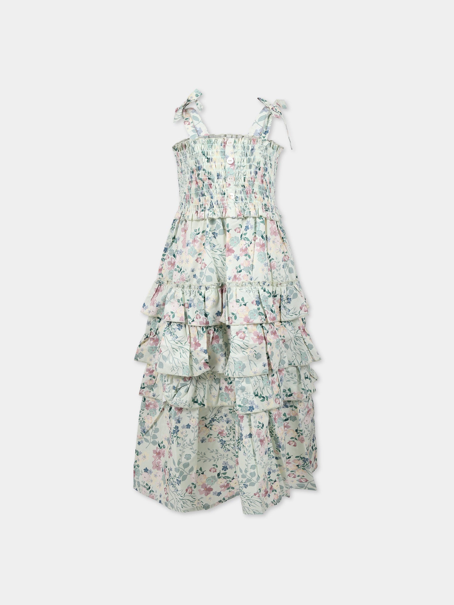 Vestito verde per bambina con stampa floreale,Coco Au Lait,14COCO1052