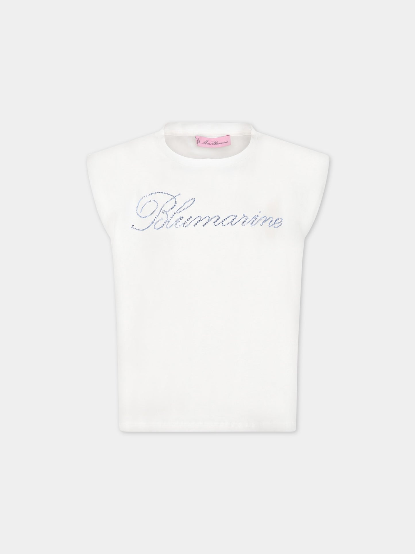 T-shirt bianca per bambina con logo,Blumarine Baby,IA3062J5003 Q9305