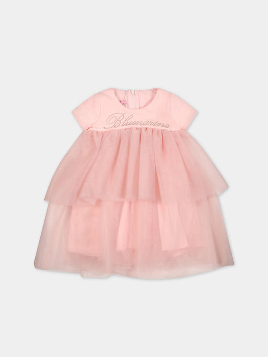 Vestito rosa per neonata con logo,Blumarine Baby,IA3117J6624 X0485