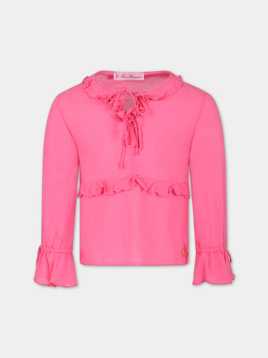 T-shirt fucsia per bambina con logo,Blumarine Baby,IA3149T3443 X0482