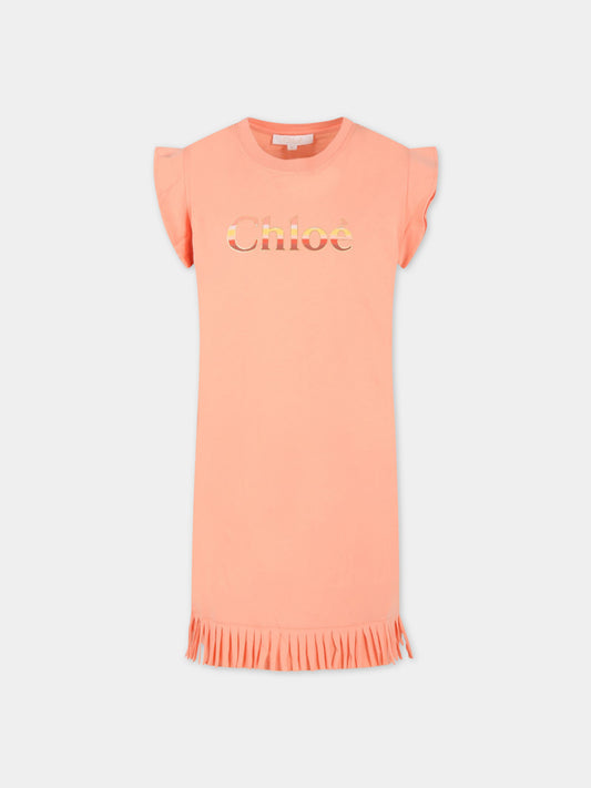 Vestito arancione per bambina con logo,Chloé Kids,C12907 43C