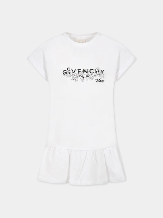 Vestito bianco per bambina con stampa la carica dei 101 e logo,Givenchy Kids,H12300 10P