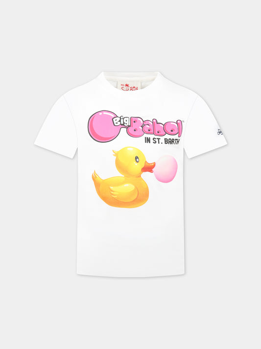 T-shirt bianca per bambino con stampa Ducky, Big Babol e logo,Mc2 Saint Barth,TSHIRT BOY DUCKY BIG BABOL 01N