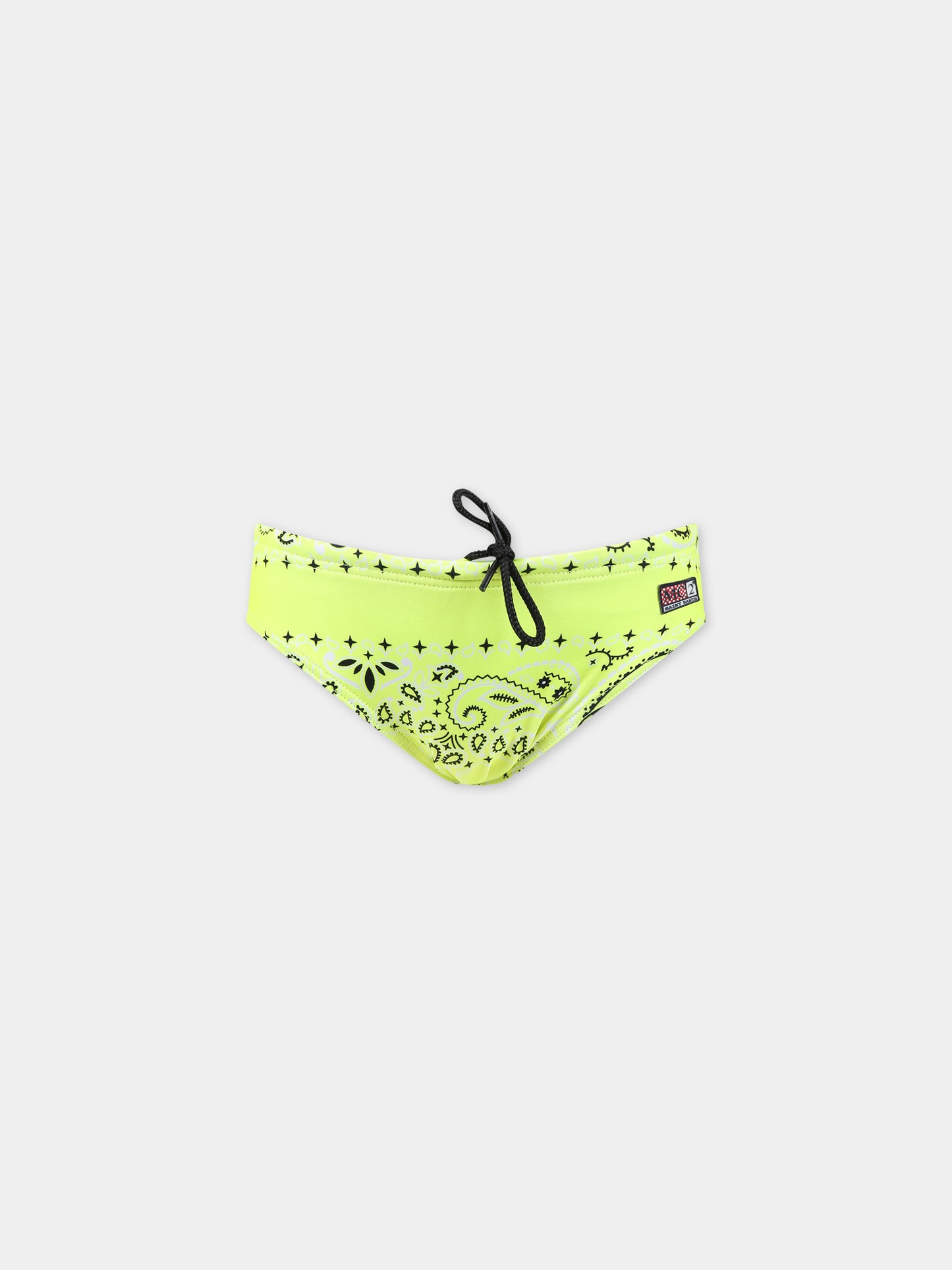 Slip-mare giallo per bambino con stampa bandana e logo,Mc2 Saint Barth,BILLY BANDANNA ROUND 9401