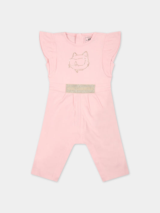 Tutina rosa per neonata con stampa e patch logato,Karl Lagerfeld Kids,Z94068 475