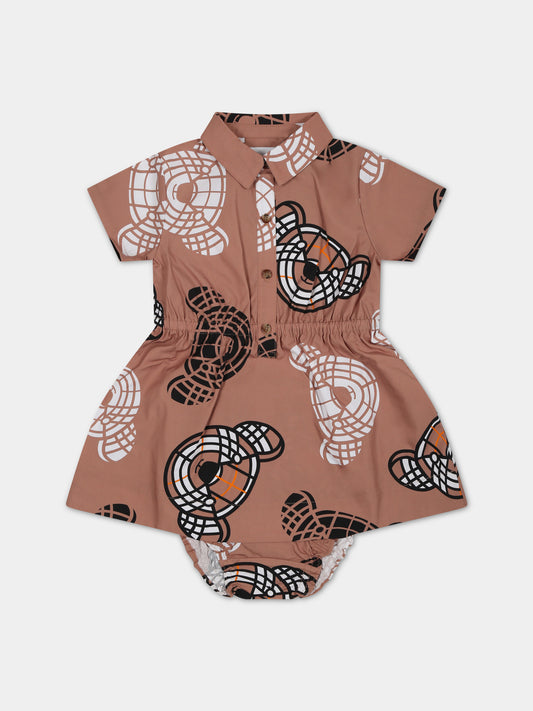 Completo beige per neonata con Teddy Bear all-over,Burberry Kids,8062577