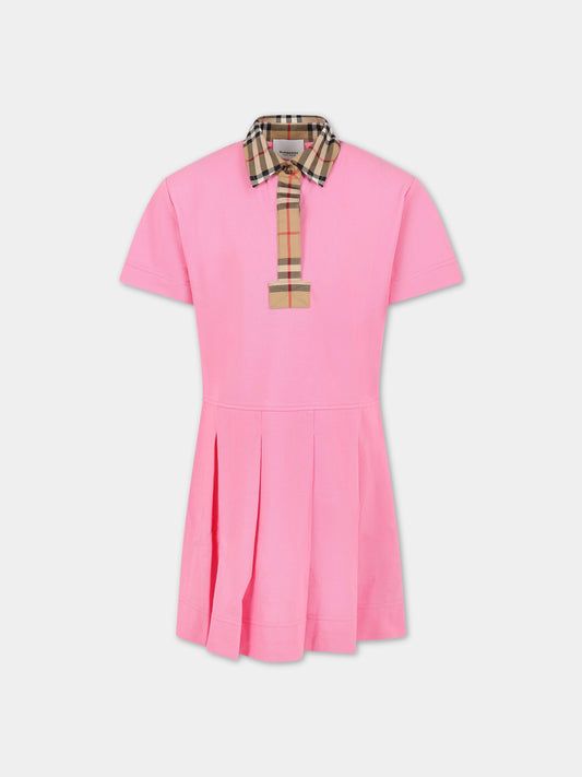 Vestito rosa per bambina con iconico check vintage,Burberry Kids,8065719