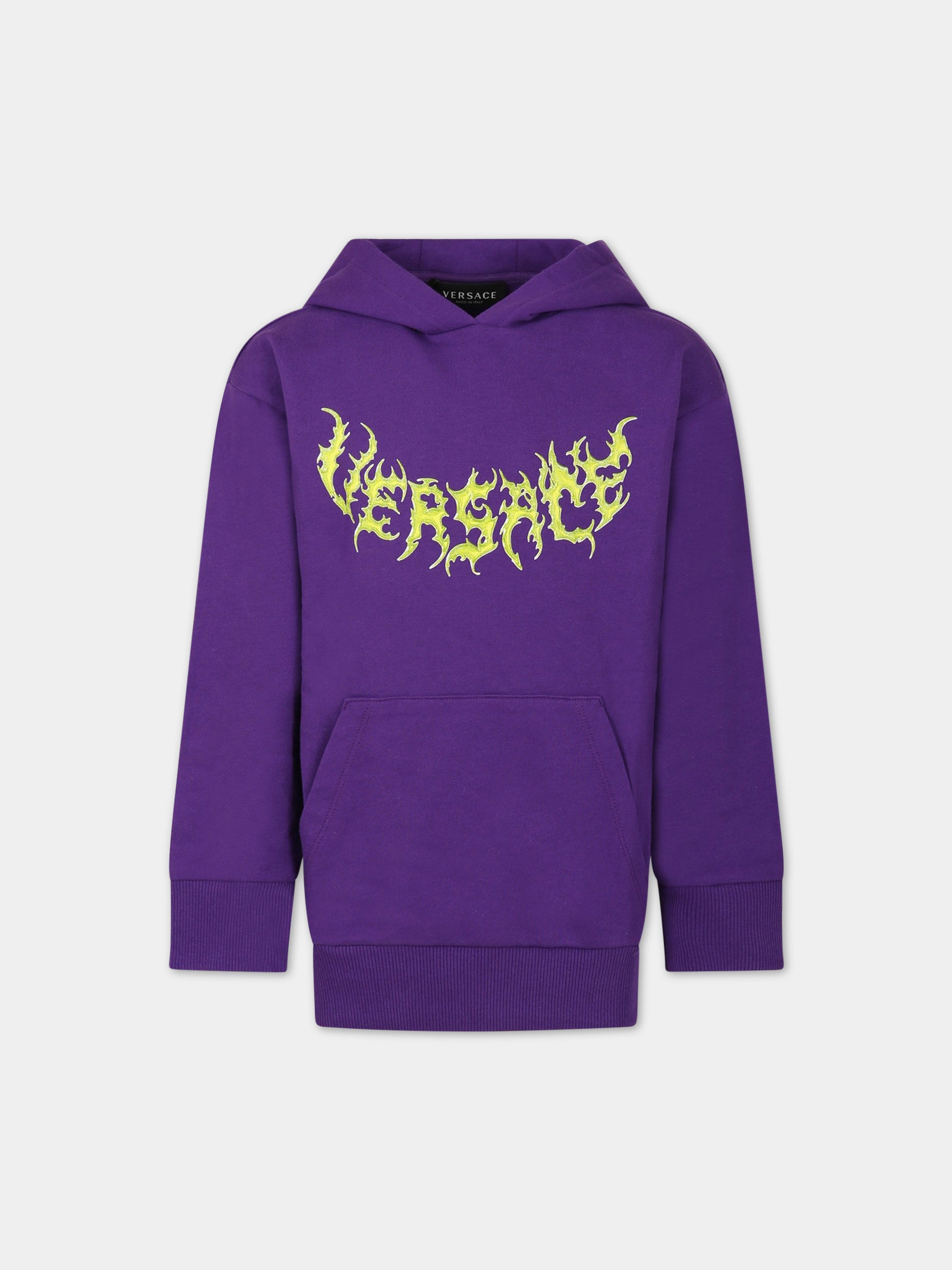 Felpa viola per bambina con logo,Versace,1006744 1A07371  6L270 AY0191