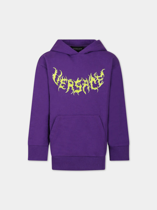 Felpa viola per bambina con logo,Versace,1006744 1A07371  6L270 AY0191