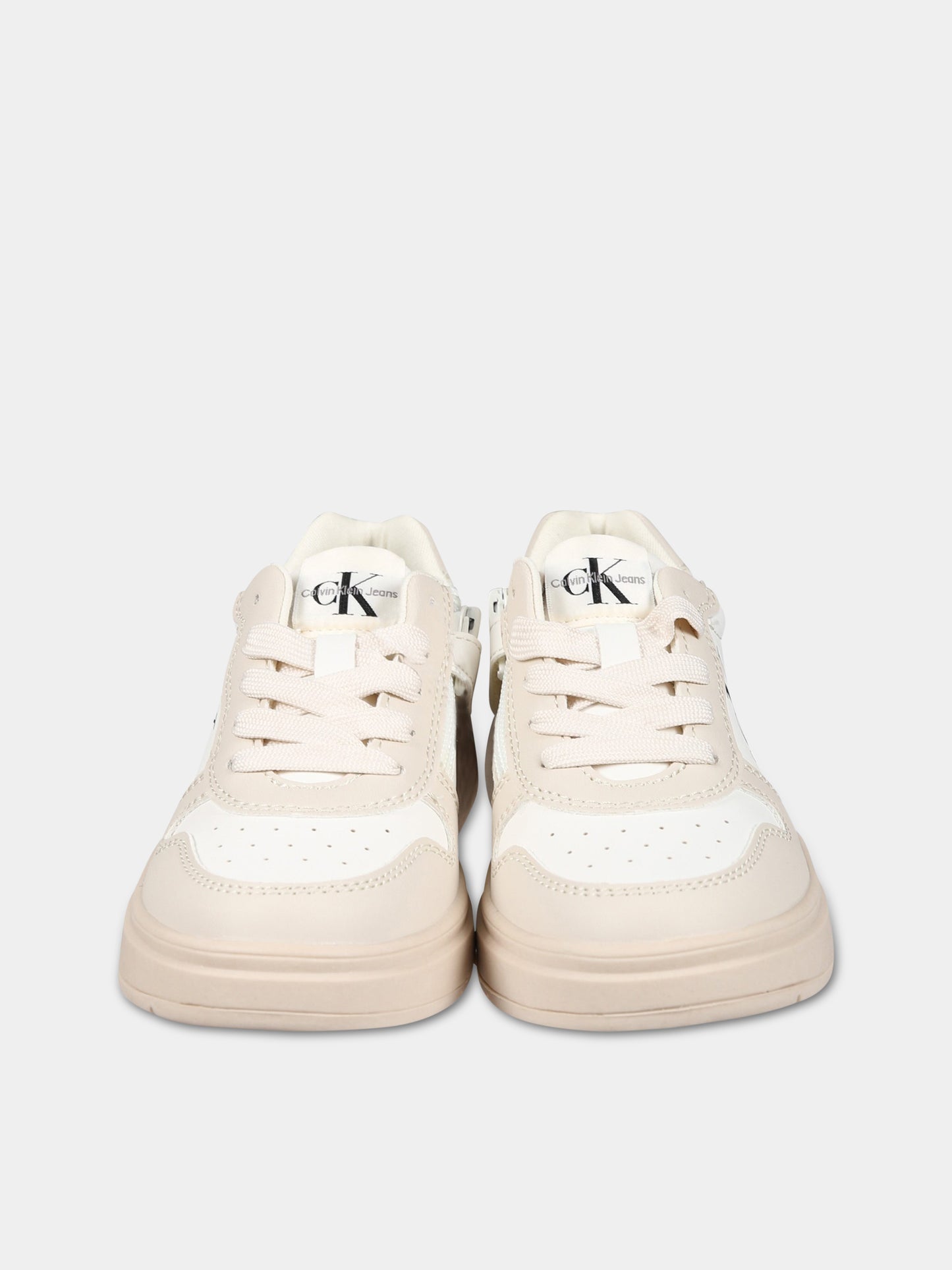 Sneakers avorio per bambini con logo,Calvin Klein Kids,V3X9 80552 1355A360