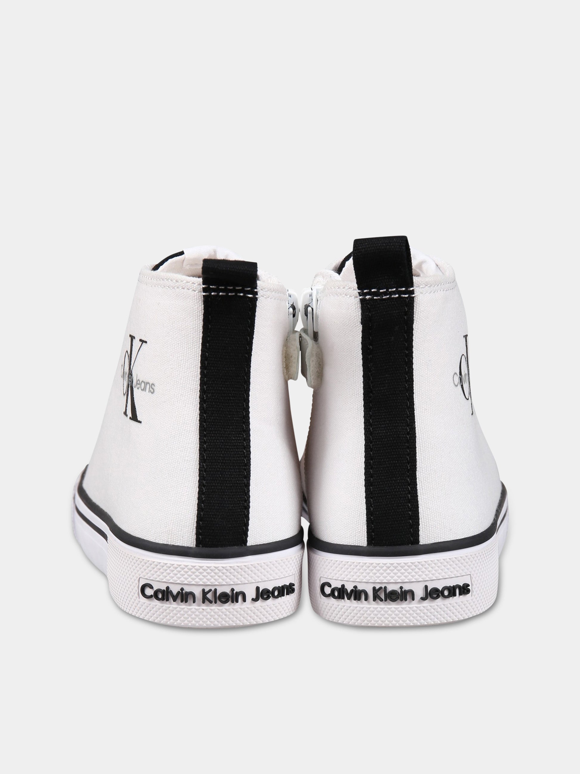 Sneakers bianche per bambini con logo,Calvin Klein Kids,V3X9 80569 0890X002