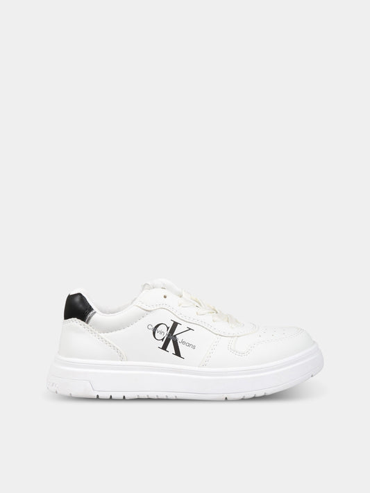 Sneakers bianche per bambini con logo,Calvin Klein Kids,V3X9 80553 1355100