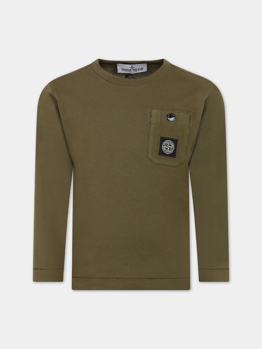 T-shirt verde per bambino con bussola,Stone Island Junior,791620347 V0054