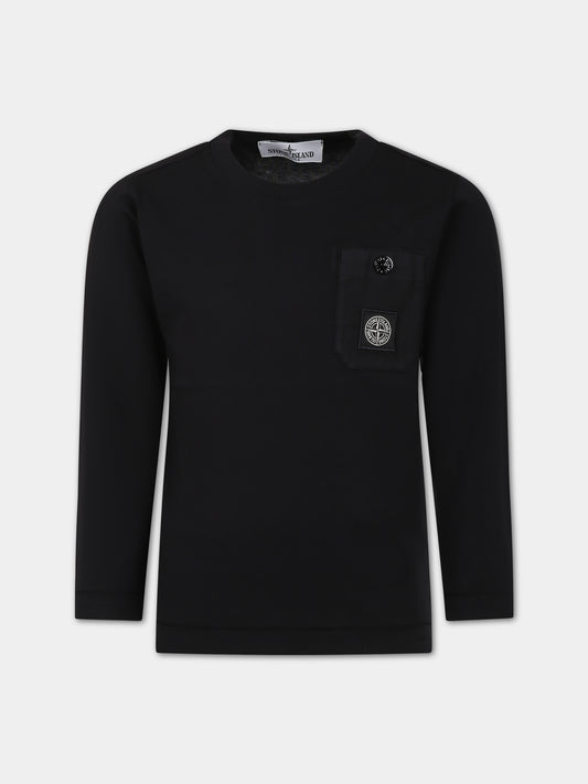 T-shirt nera per bambino con bussola,Stone Island Junior,791620347 V0029