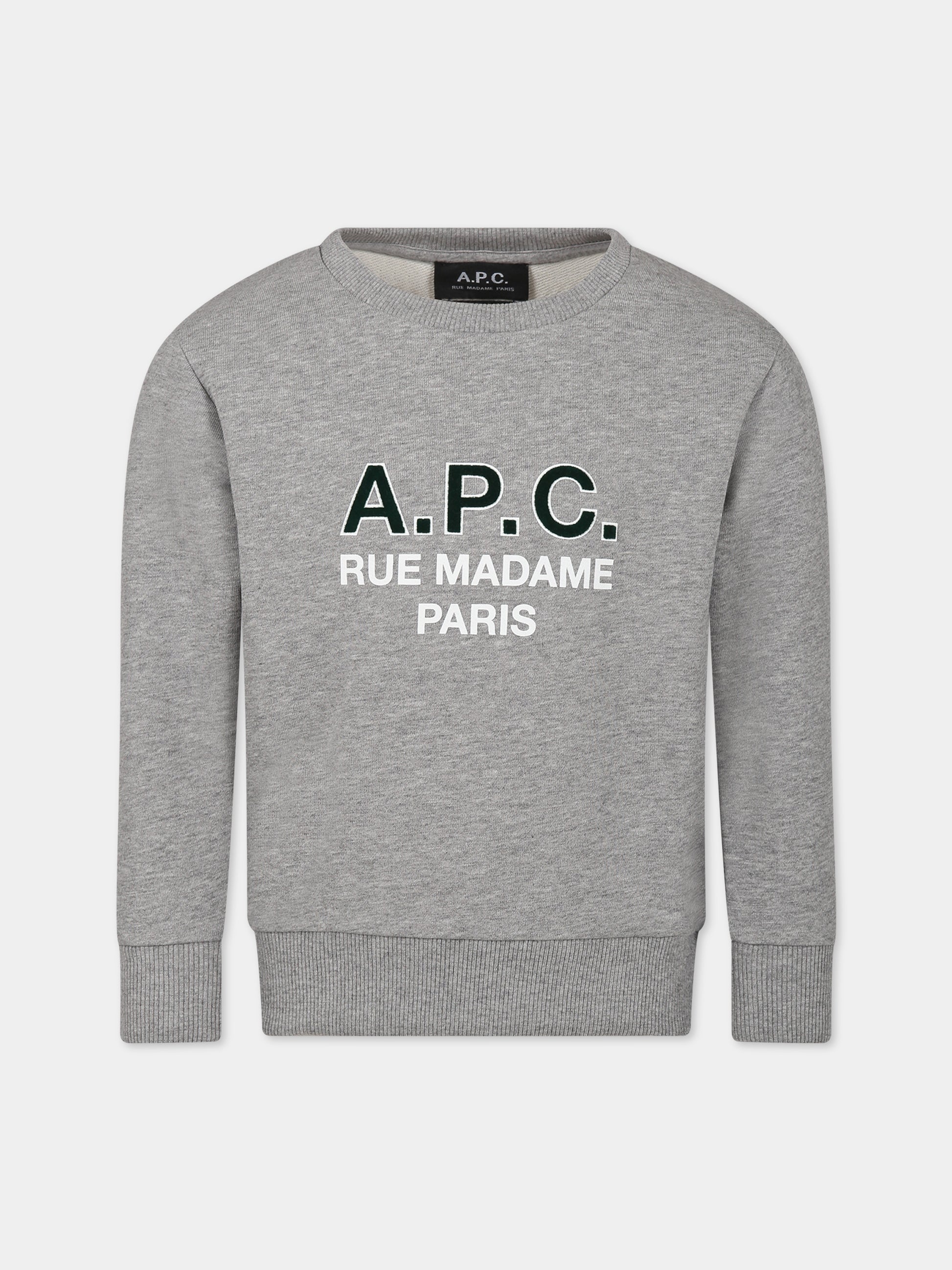 Felpa grigia per bambini con logo,A.p.c.,COEZD E27851 PLA HEATHER GREY