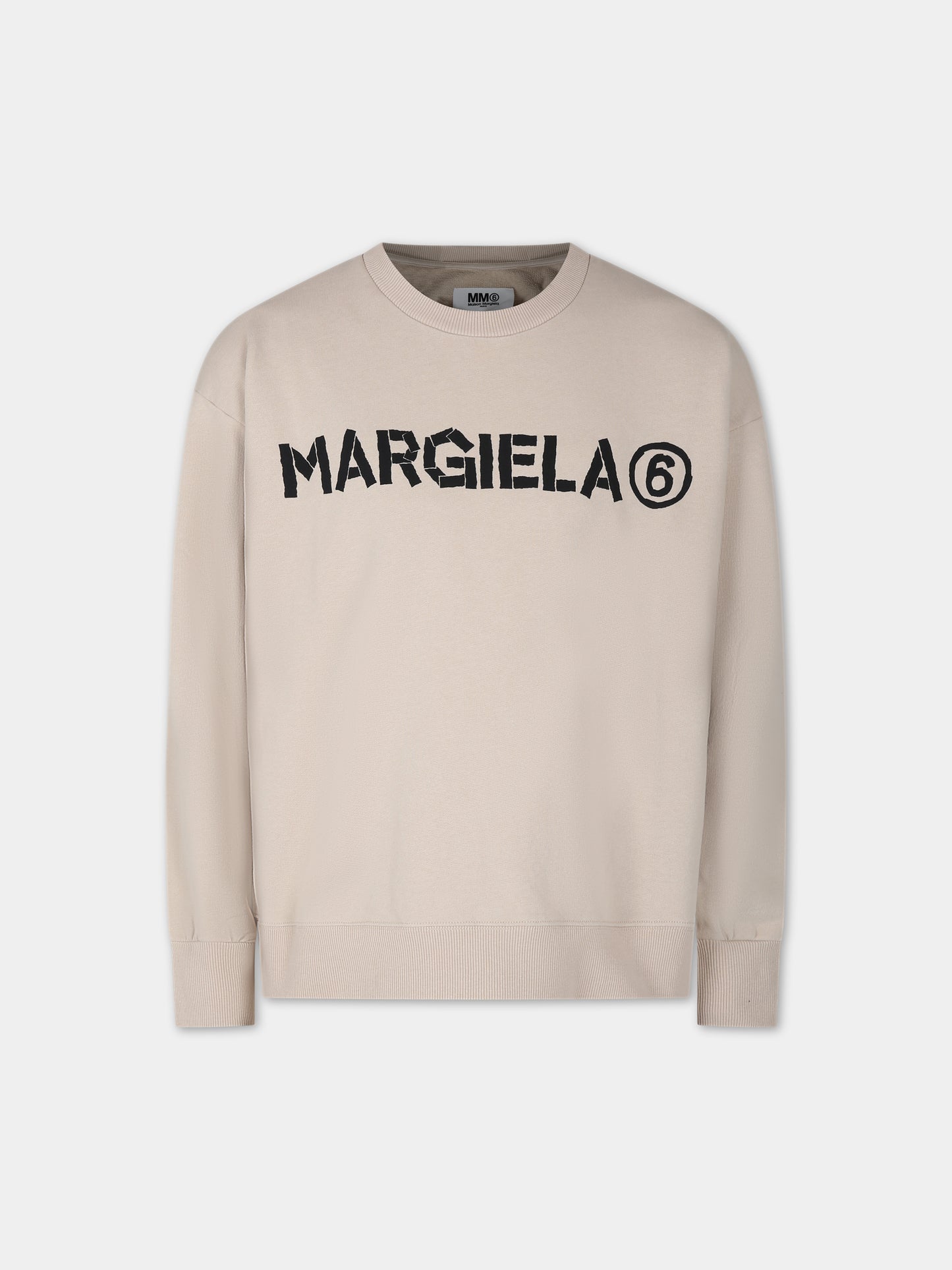Felpa beige per bambini con logo,Mm6 Maison Margiela,M60407 MM006 MM6S61U M6704