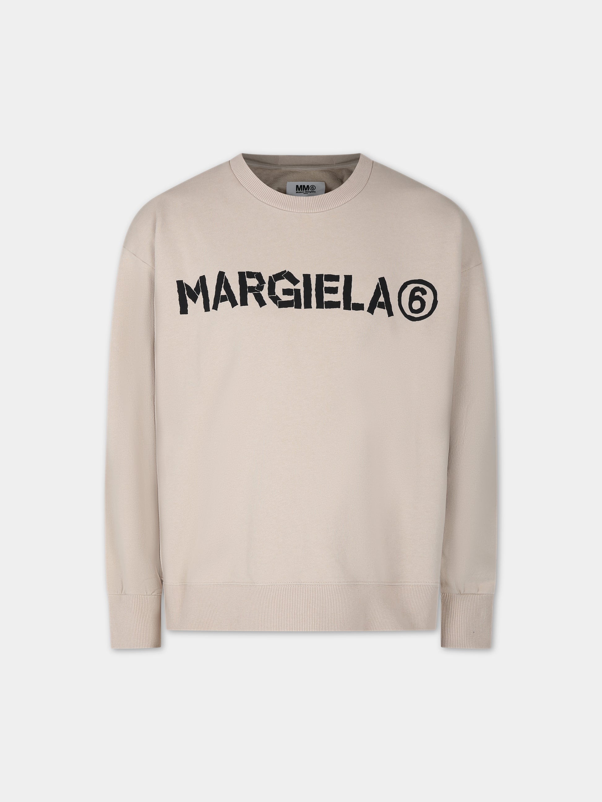 Felpa beige per bambini con logo,Mm6 Maison Margiela,M60407 MM006 MM6S61U M6704